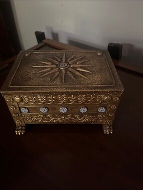 Gold Decorative Jewelry Box with Floral Accents